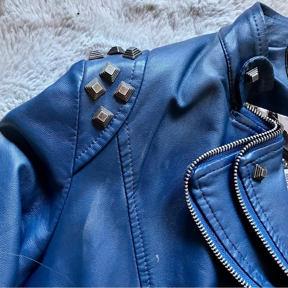 Leisurely Life Navy blue bikercore Moto jacket, spikes and zips, never worn. - Picture 4 of 15